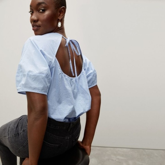 Everlane Tops - Everlane Windowpane Check Circle Open Back Blouse, size 8